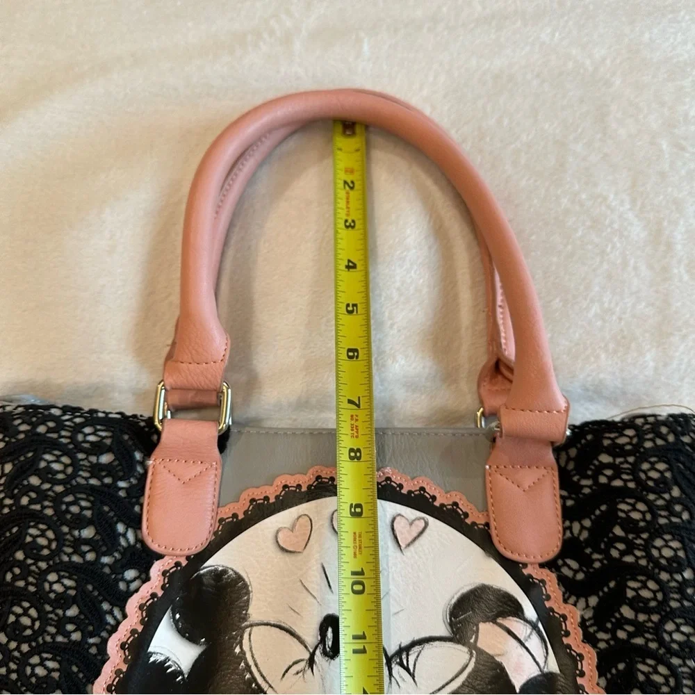 Disney Boutique Mickey and Minnie Mouse Kissing Satchel with Lace Detail